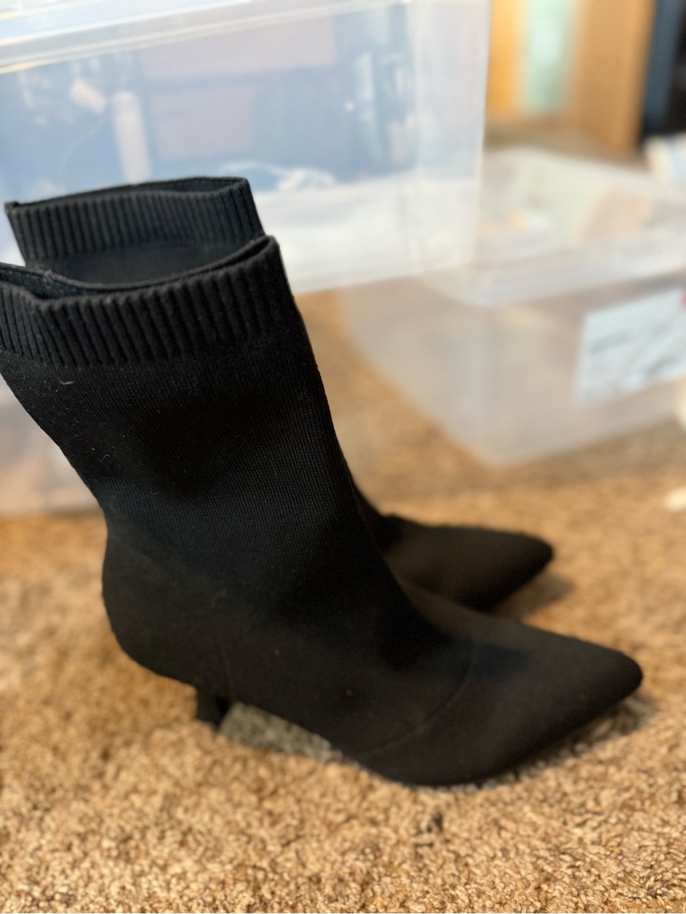MIA Black Stretch-Knit Pointed Sock Boots